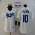 Women Nike Los Angeles Dodgers #10 Justin Turner White majestic baseball Jersey 2020 Dodger World Series Champions