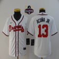 Youth Nike Atlanta Braves #13 Ronald Acuna Jr. white majestic baseball jersey 2021 MLB World Series