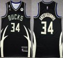 Jordan logo Milwaukee Bucks 34# Giannis Antetokounmpo black nba basketball Jerseys with 6 Patch