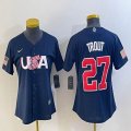 Women 2023 World Cup #27 Mike Trout blue USA majestic baseball jerseys 02