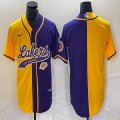 Nike NBA Los Angeles Lakers purple and yellow splits baseball jerseys Joint name-BD 03