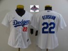 Women 2024 World Series Champions patch Los Angeles Dodgers #22 Clayton Kershaw white majestic baseball Jerseys-01