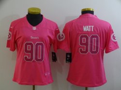 Women Nike Pittsburgh Steelers #90 T. J. Watt pink fashion Color Rush Limited Jersey