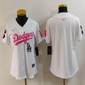 Women Nike Los Angeles Dodgers white pink fashion MLB baseball Jersey-Joint name-BD 01