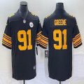 Nike Pittsburgh Steelers #91 Kevin Greene Black Yellow Color Rush Limited Jersey-BD