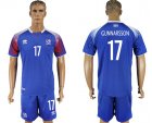 2018 World cup Iceland team #17 GUNNARSSON blue soccer jersey home