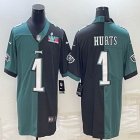 2023 NFL Super Bowl Nike Philadelphia Eagles #1 Jalen Hurts green black Splits Color Rush Limited Jersey 01