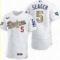 Custom Dodgers #5 Corey Seager Nike white gold 2020 Dodger World Series Champions Flexbase Authentic Collection Jersey