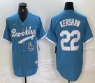 Nike Los Angeles Dodgers #22 Clayton Kershaw skyblue throwback MLB baseball Jersey 01