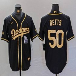 Dodgers #50 Mookie Betts black gold fashion majestic baseball Jersey-BD 05