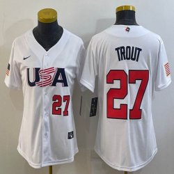 Youth 2023 World Cup #27 Trout white USA majestic baseball jerseys 03