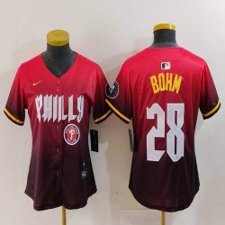 Women Nike Philadelphia Phillies #28 Alec Bohm red majestic baseball jersey city version 02