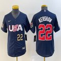 Women 2023 World Cup #22 Clayton Kershaw blue USA majestic baseball jerseys 06