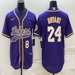 Nike Los Angeless Lakers #8 and #24 Kobe Bryant purple baseball jerseys Joint name-BD