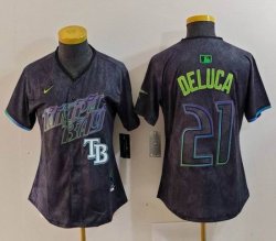 Women Nike Tampa Bay Rays #21 Jonny DeLuca black majestic baseball jersey city version 04