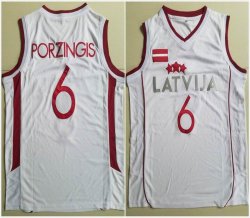 Latvija Team #6 Kristaps Porzingis Jersey white ncaa basketball jersey