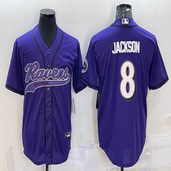 Nike Baltimore Ravens #8 Lamar Jackson purple baseball jerseys Joint name-BD 01