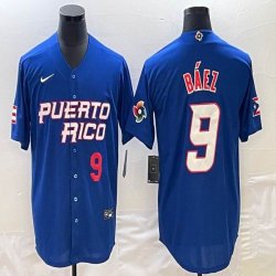 Puerto Rico #9 Baseball Javier Báez blue 2023 World Baseball Classic Replica Player Jersey 05