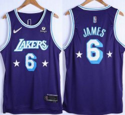 Nike Los Angeles Lakers #6 LeBron James purple basketball jerseys 75th-XD