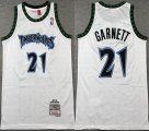 Minnesota Timberwolves #21 Kevin Garnett white Throwback basketball jerseys -XD