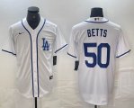 Nike Los Angeles Dodgers #50 Mookie Betts white MLB baseball Jersey Joint name -BD