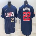 2023 World Cup #22 Clayton Kershaw blue USA majestic baseball jerseys 04