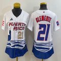 Youth Puerto Rico Baseball #21 Roberto Clemente White 2023 World Baseball Classic Replica Player Jersey 02