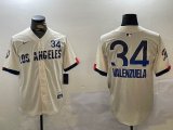 Nike Los Angeles Dodgers #34 Fernando Valenzuela beige majestic baseball Jerseys city version-BD 01