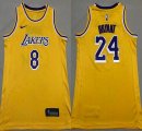 Youth Nike Los Angeless Lakers #24 and #8 Kobe Bryant Yellow basketball Jersey-XD