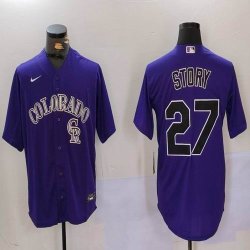 Nike Colorado Rockies #27 Trevor Story purple majestic baseball jersey 01