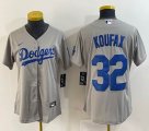 Women Los Angeles Dodgers #32 Sandy Koufax gray majestic baseball jersey 04