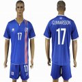 2016 Iceland team GUNNARSSON #17 blue soccer jerseys home