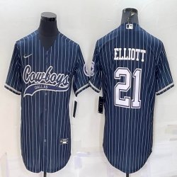 Nike Dallas Cowboys #21 Elliott blue baseball jerseys Joint name-BD 01