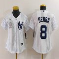 Youth New York Yankees #8 Yogi Berra white baseball jerseys-BD 01