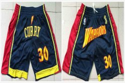 Golden State Warriors #30 Curry dark blue nba basketball shorts with pocket-LT