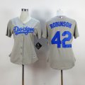 women Los Angeles Dodgers 42 Robinson gray majestic baseball jerseys