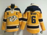 Nashville Predators #6 Shea Weber yellow Ice Hockey Hooded Sweatshirt