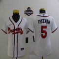 Youth Nike Atlanta Braves #5 Freddie Freeman white majestic baseball jersey 2021 MLB World Series