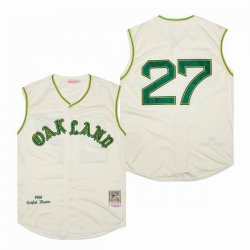 Oakland Athletics #27 Catfish Hunter beige throwback baseball jersey not sleeves