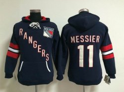 Women New York Rangers #11 Mark Messier dark Blue Ice Hockey Hooded Sweatshirt