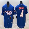 Puerto Rico Baseball #4 Yadier Molina blue 2023 World Baseball Classic Replica Player Jersey 02