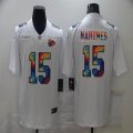 Nike Kansas City Chiefs #15 Patrick Mahomes white Color Rush Limited jersey Rainbow version-BD