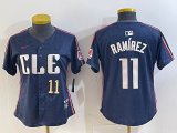 Women Nike Cleveland Indians #11 Jose Ramirez blue majestic baseball jersey-BD 02