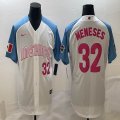 2023 World Cup Mexico #32 Joey Meneses white skyblue majestic baseball jerseys