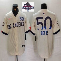 2024 World Series Champions Nike Los Angeles Dodgers #50 Mookie Betts beige fashion majestic baseball Jerseys-BD 04