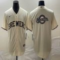 Nike Milwaukee Brewers blank beige majestic MLB Jerseys big logo-BD