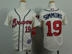 kids Atlanta Braves #19 Andrelton Simmons beige mlb baseball jersey