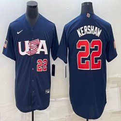 2023 World Cup #22 Clayton Kershaw blue USA majestic baseball jerseys