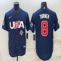 2023 World Cup #8 Trea Turner blue USA majestic baseball jerseys 07