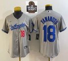 Women Nike Los Angeles Dodgers #18 Yoshinobu Yamamoto gray majestic baseball jerseys 03